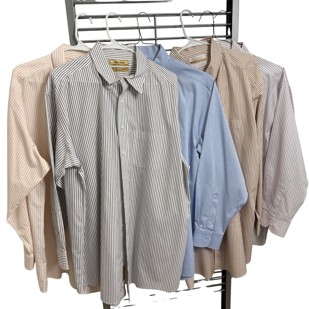 Lot of 6 Roundtree & Yorke Gold Label Mens Dress Shirts 17 34 Non-Iron Cotton - Picture 1 of 16
